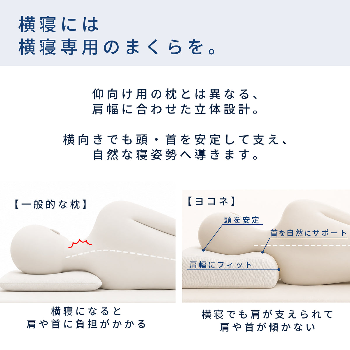 ヨコネ｜横向き寝専用 高さ調整枕 肩・首にフィットする快眠まくら